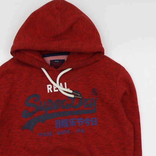 Superfry Mens Red Geometric Cotton Henley Hoodie Size XL