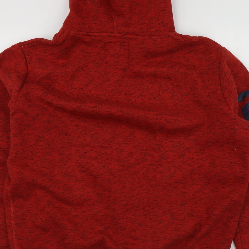 Superfry Mens Red Geometric Cotton Henley Hoodie Size XL