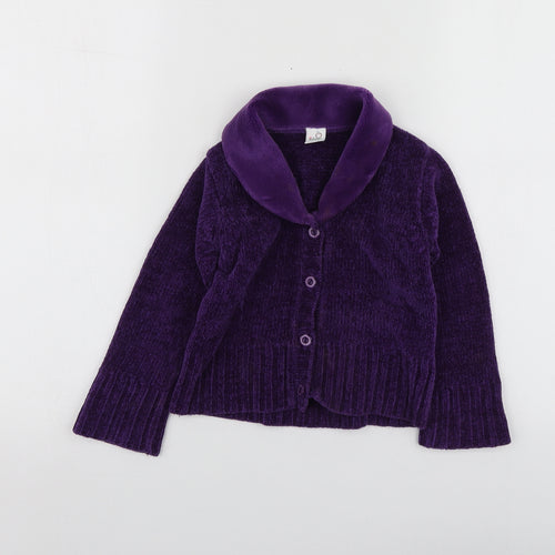 Adams Girls Purple Round Neck  Acrylic Cardigan Jumper Size 3 Years