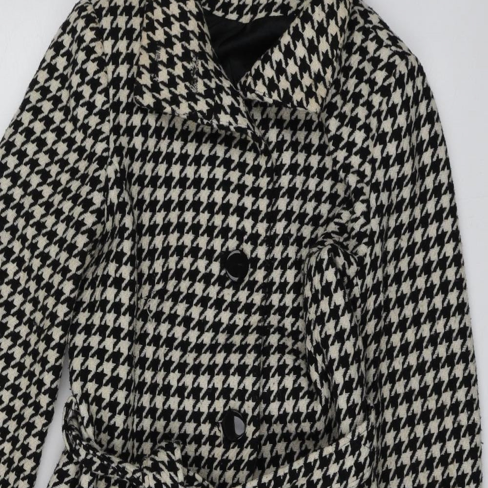Principles Womens Black Herringbone  Pea Coat Coat Size 12