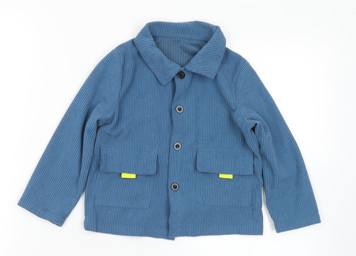 SheIn Boys Blue  Polyester Jersey Button-Up Size 4 Years Collared Button