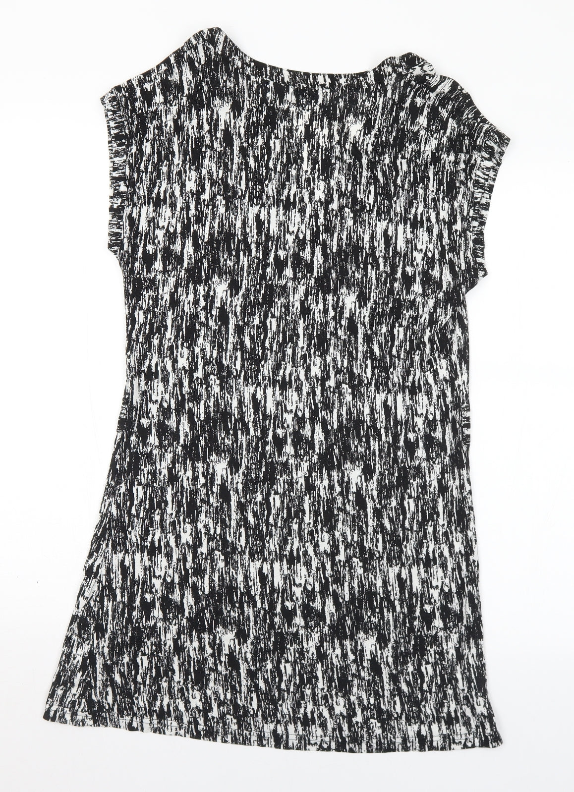 Peacocks Womens Black Geometric Viscose Tunic T-Shirt Size 12 V-Neck