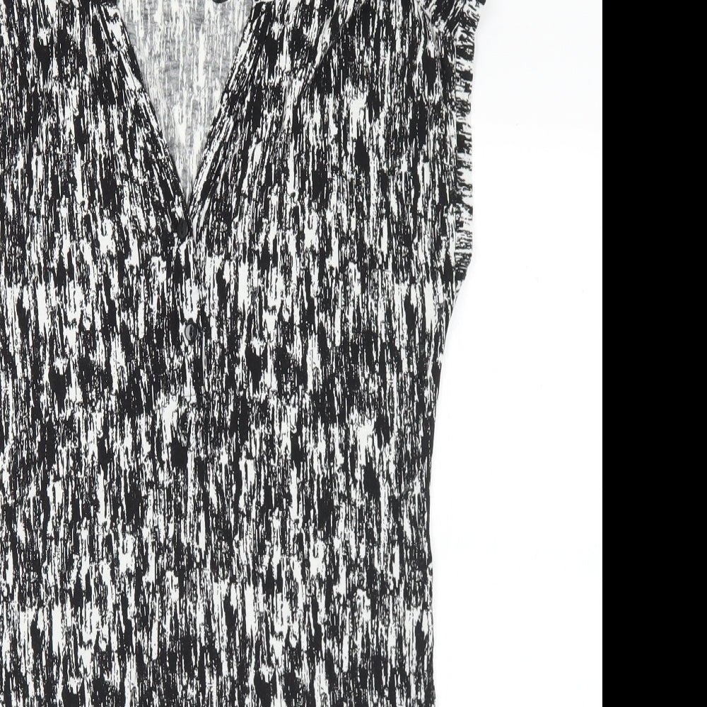 Peacocks Womens Black Geometric Viscose Tunic T-Shirt Size 12 V-Neck