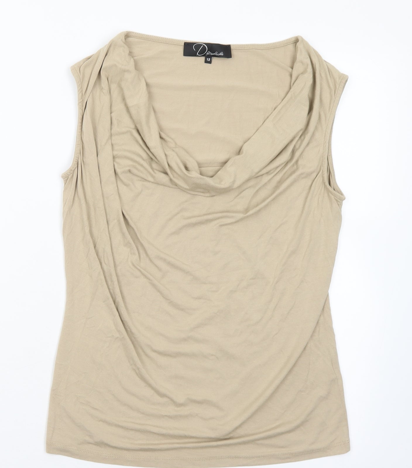 Damsel in a Dress Womens Beige  Viscose Basic T-Shirt Size 12 Cowl Neck
