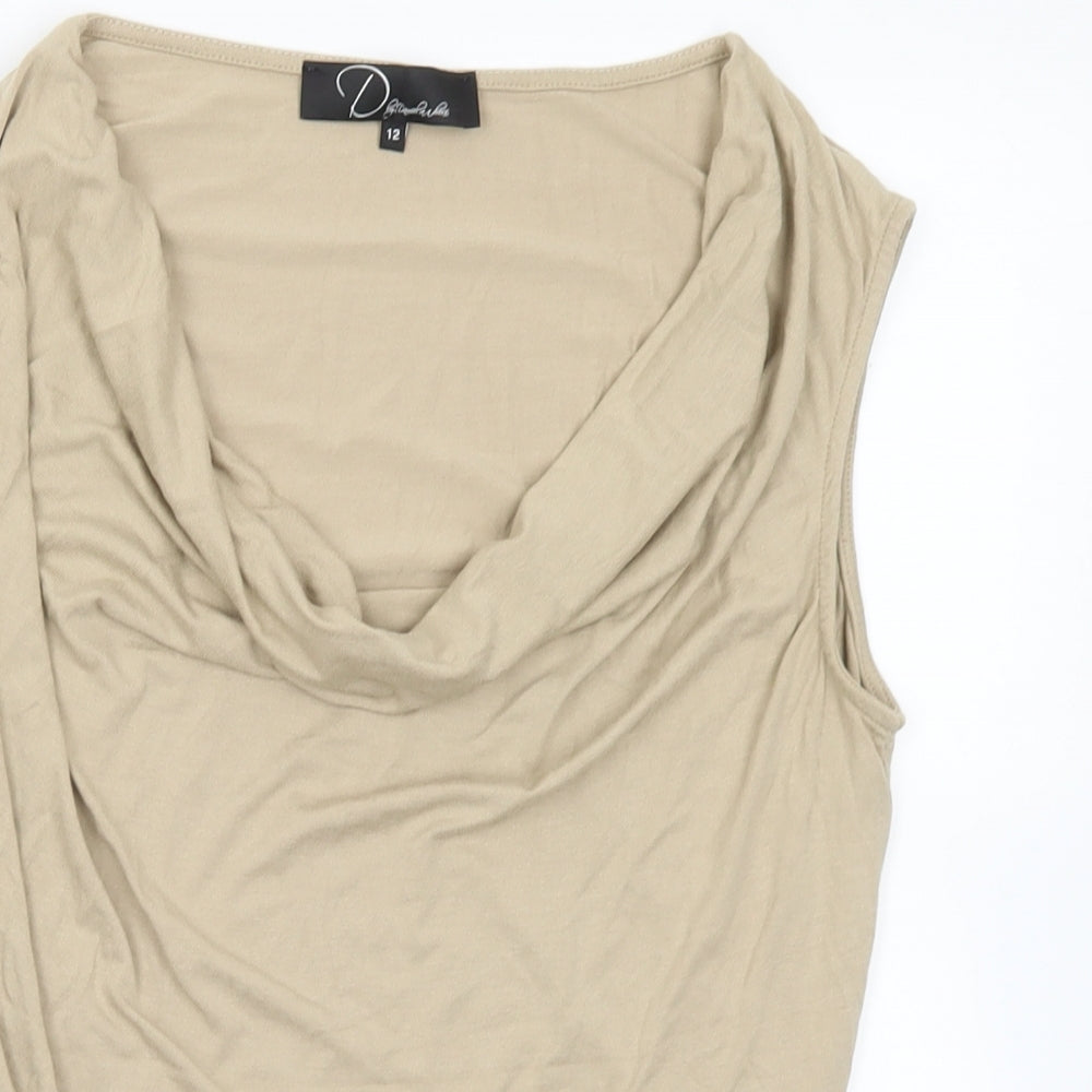 Damsel in a Dress Womens Beige  Viscose Basic T-Shirt Size 12 Cowl Neck