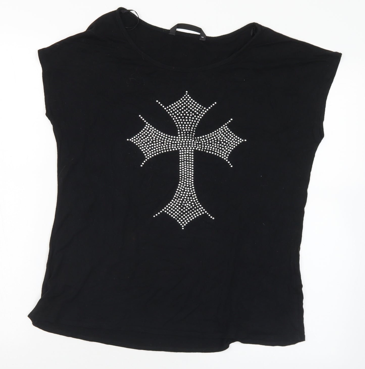 Dunnes Stores Womens Black  Viscose Basic T-Shirt Size 14 Round Neck - Cross