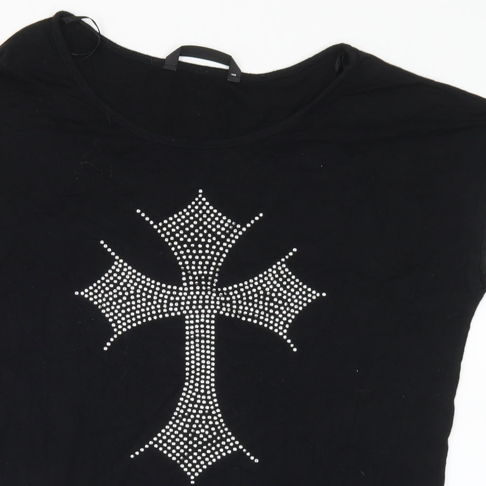 Dunnes Stores Womens Black  Viscose Basic T-Shirt Size 14 Round Neck - Cross