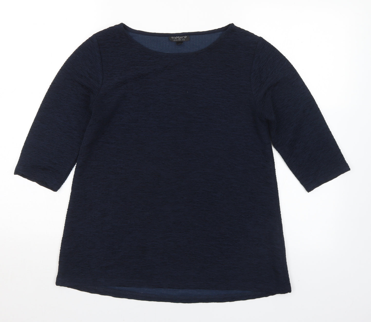 Topshop Womens Blue  Polyester Jersey Blouse Size 8 Round Neck