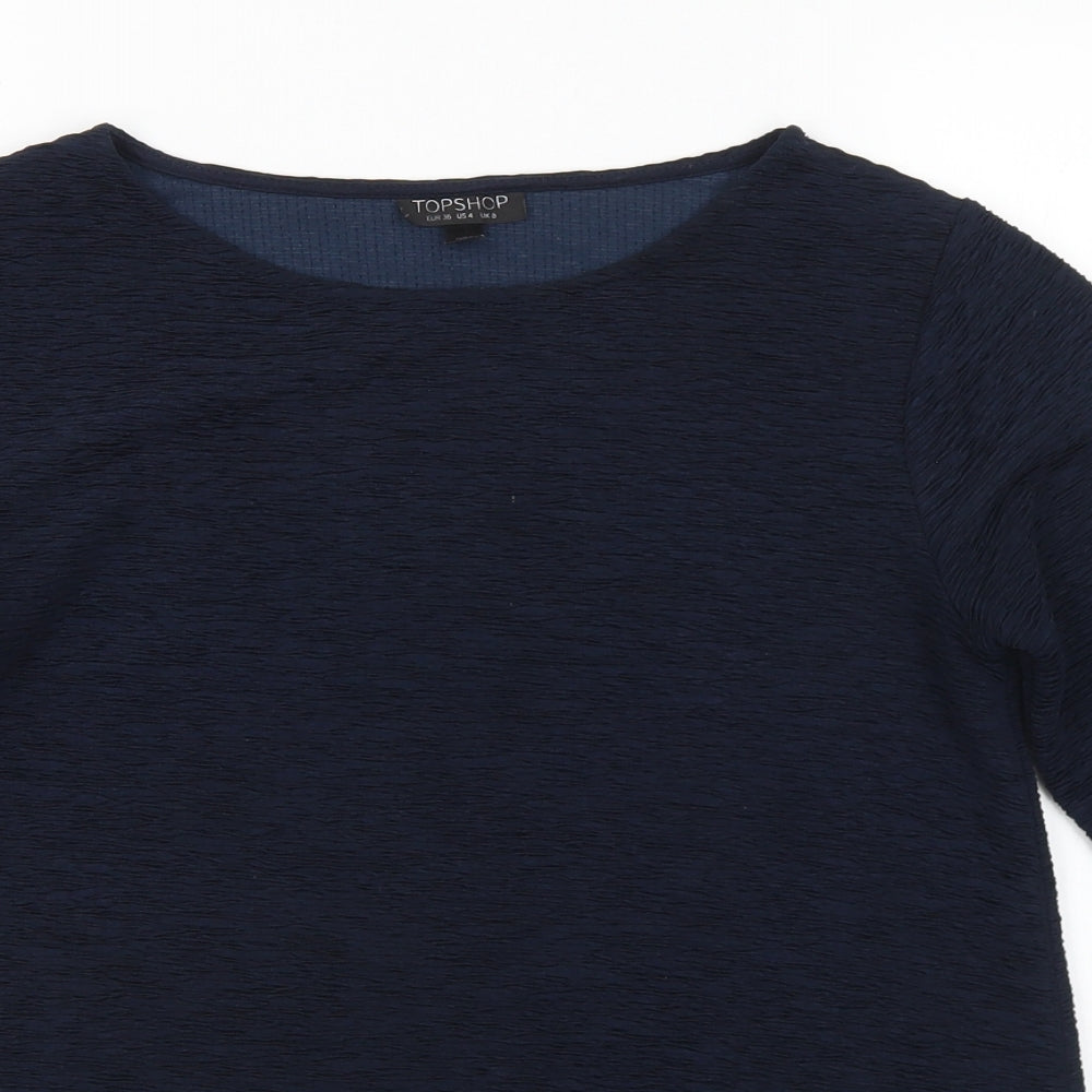 Topshop Womens Blue  Polyester Jersey Blouse Size 8 Round Neck