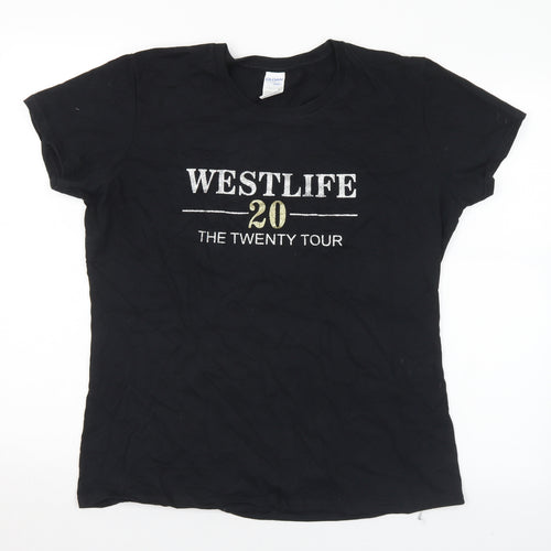 Gildan Womens Black  Cotton Basic T-Shirt Size L Crew Neck - Westlife