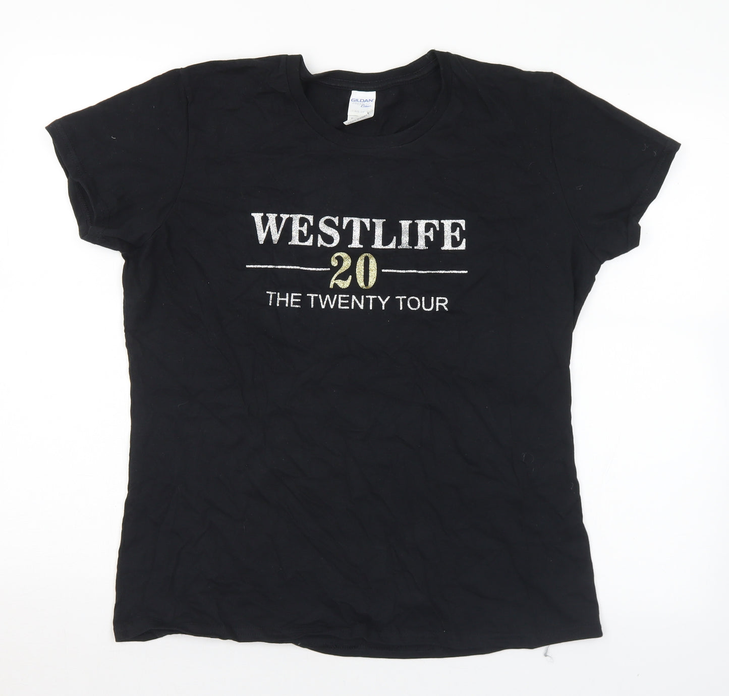 Gildan Womens Black  Cotton Basic T-Shirt Size L Crew Neck - Westlife