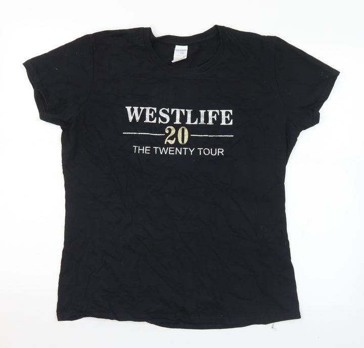 Gildan Womens Black  Cotton Basic T-Shirt Size L Crew Neck - Westlife