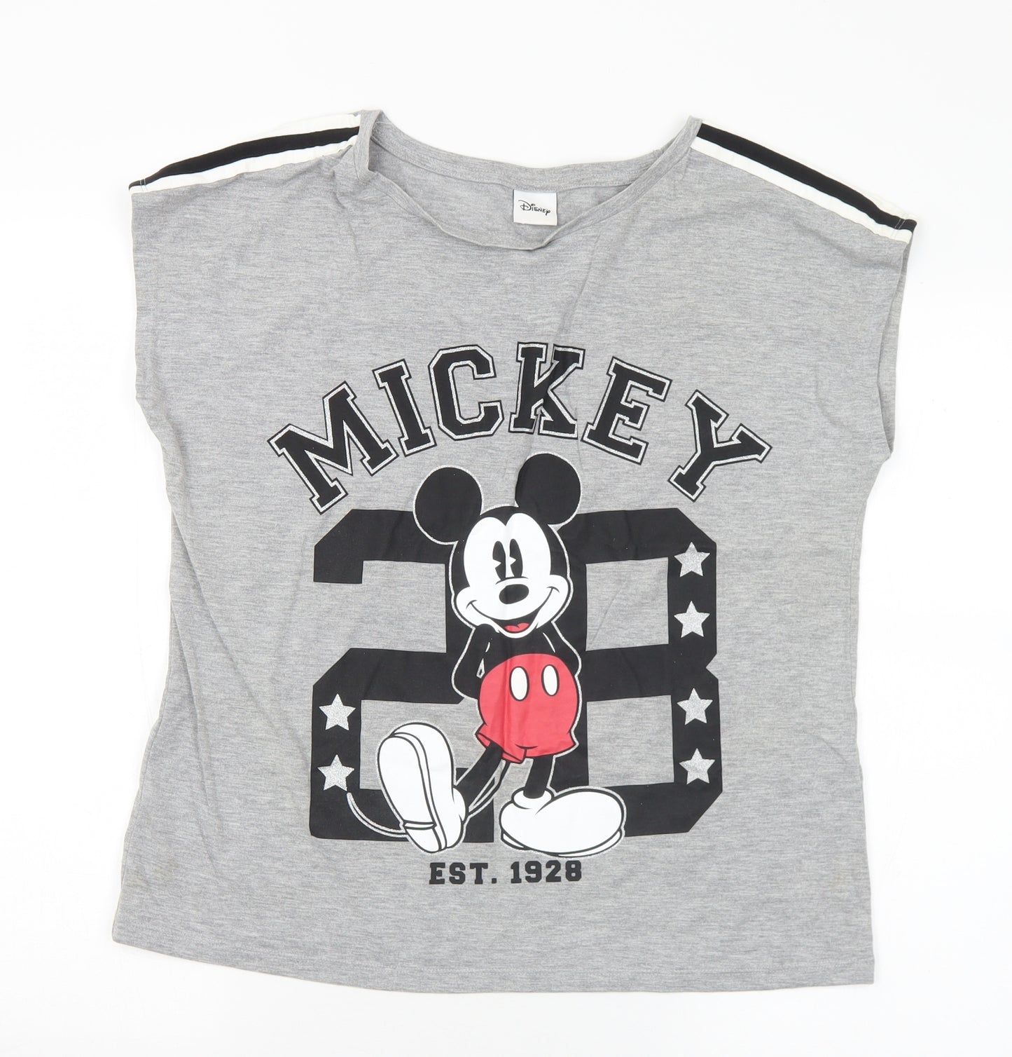 F&F Womens Grey  Polyester Basic T-Shirt Size 12 Round Neck - Mickey Mouse Disney