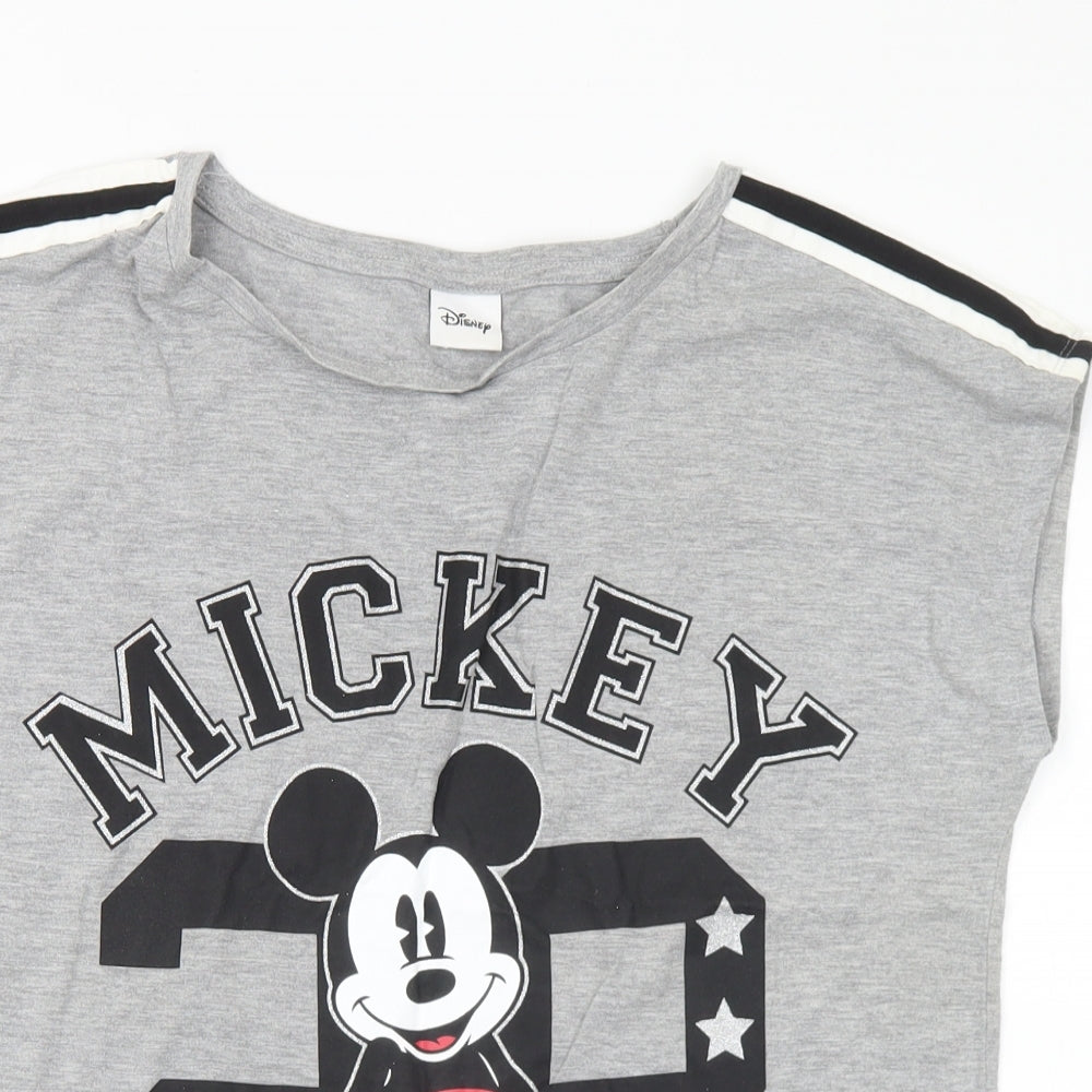 F&F Womens Grey  Polyester Basic T-Shirt Size 12 Round Neck - Mickey Mouse Disney