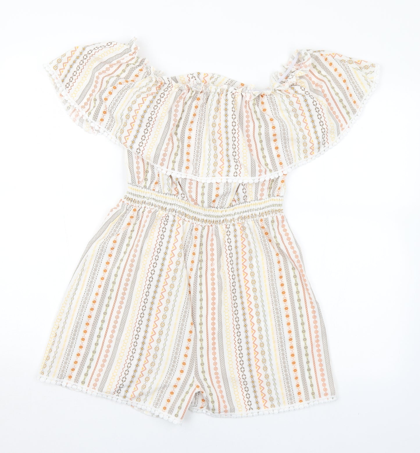 SheIn Womens White Geometric Polyester Playsuit One-Piece Size S