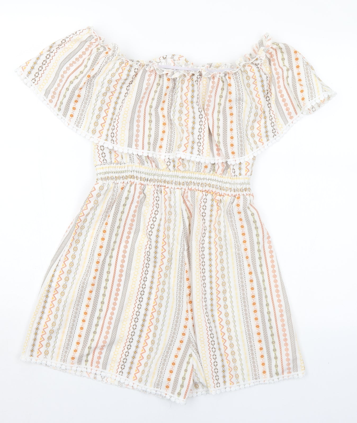 SheIn Womens White Geometric Polyester Playsuit One-Piece Size S