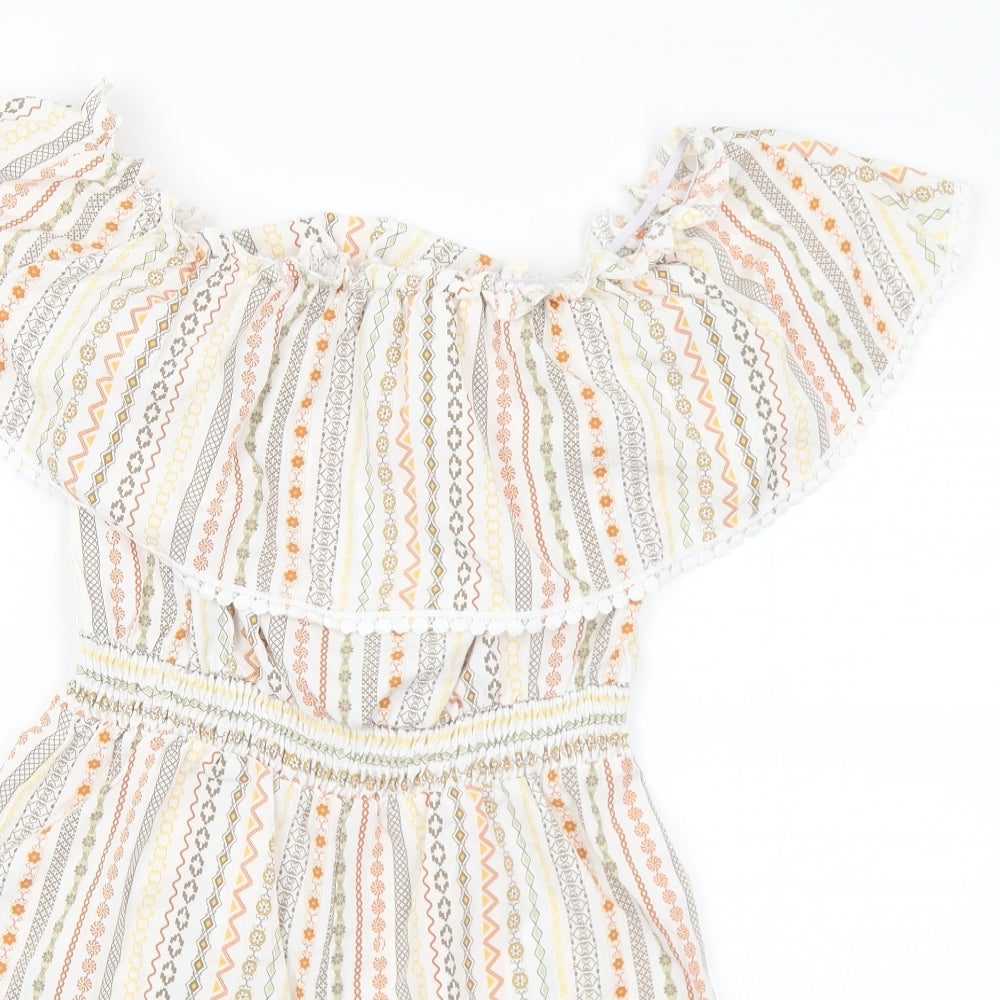 SheIn Womens White Geometric Polyester Playsuit One-Piece Size S