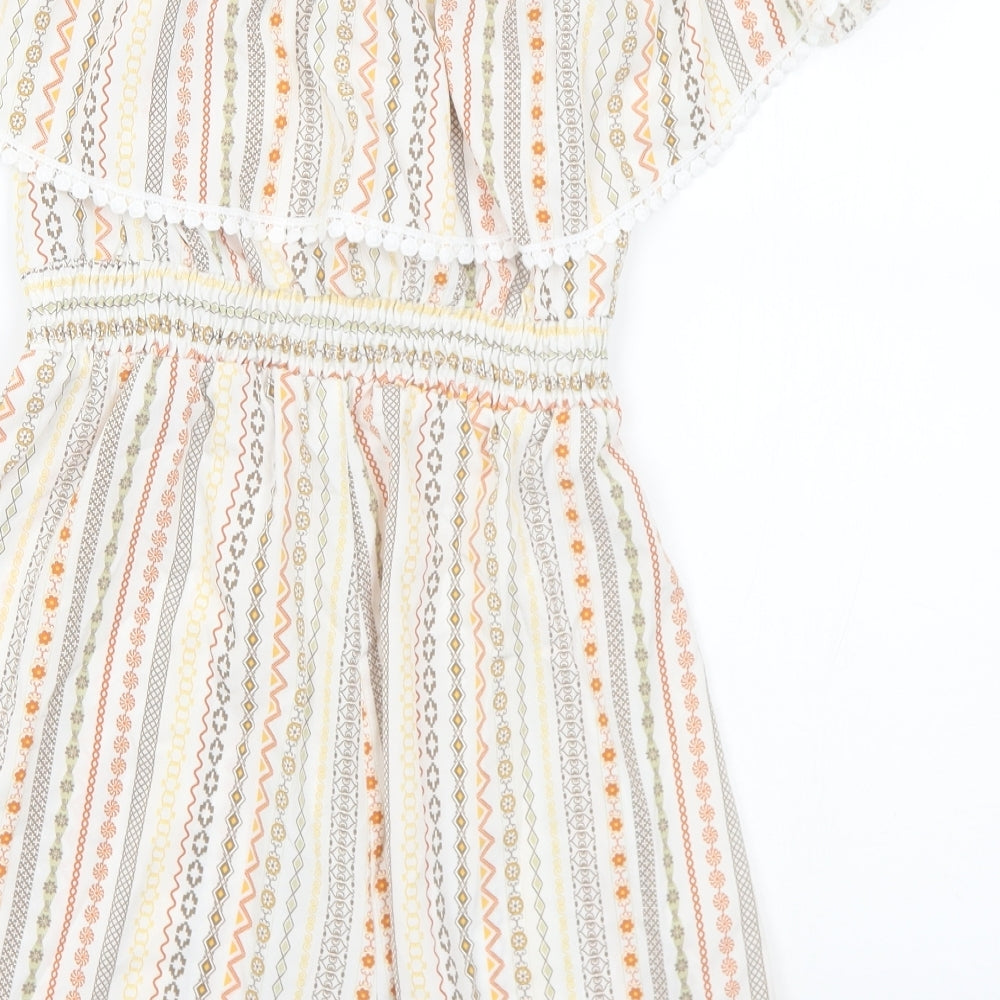 SheIn Womens White Geometric Polyester Playsuit One-Piece Size S