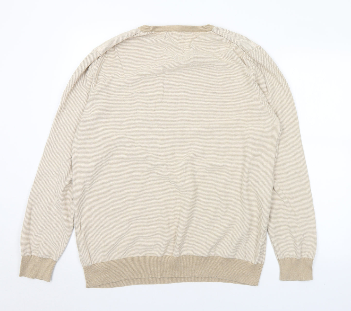 Primark Mens Beige Crew Neck Striped Cotton Pullover Jumper Size XL