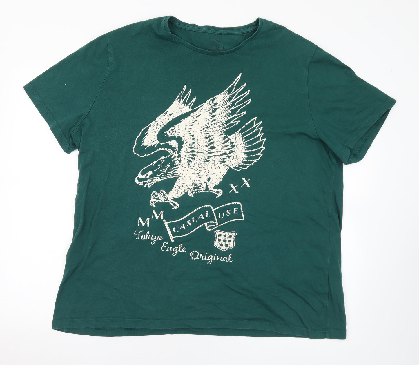 George Mens Green  Cotton  T-Shirt Size 2XL Crew Neck  - Eagle