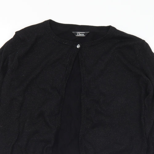 Charm Girls Black Round Neck  Cotton Cardigan Jumper Size 14-15 Years