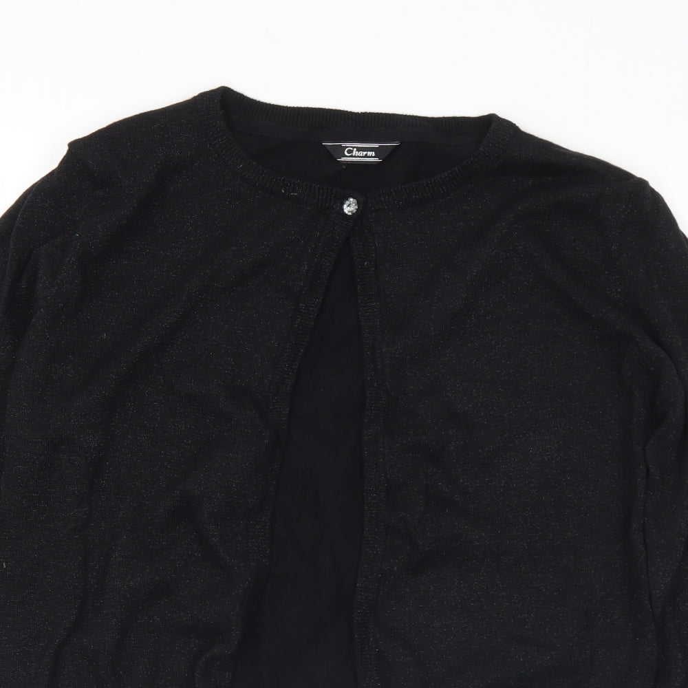 Charm Girls Black Round Neck  Cotton Cardigan Jumper Size 14-15 Years