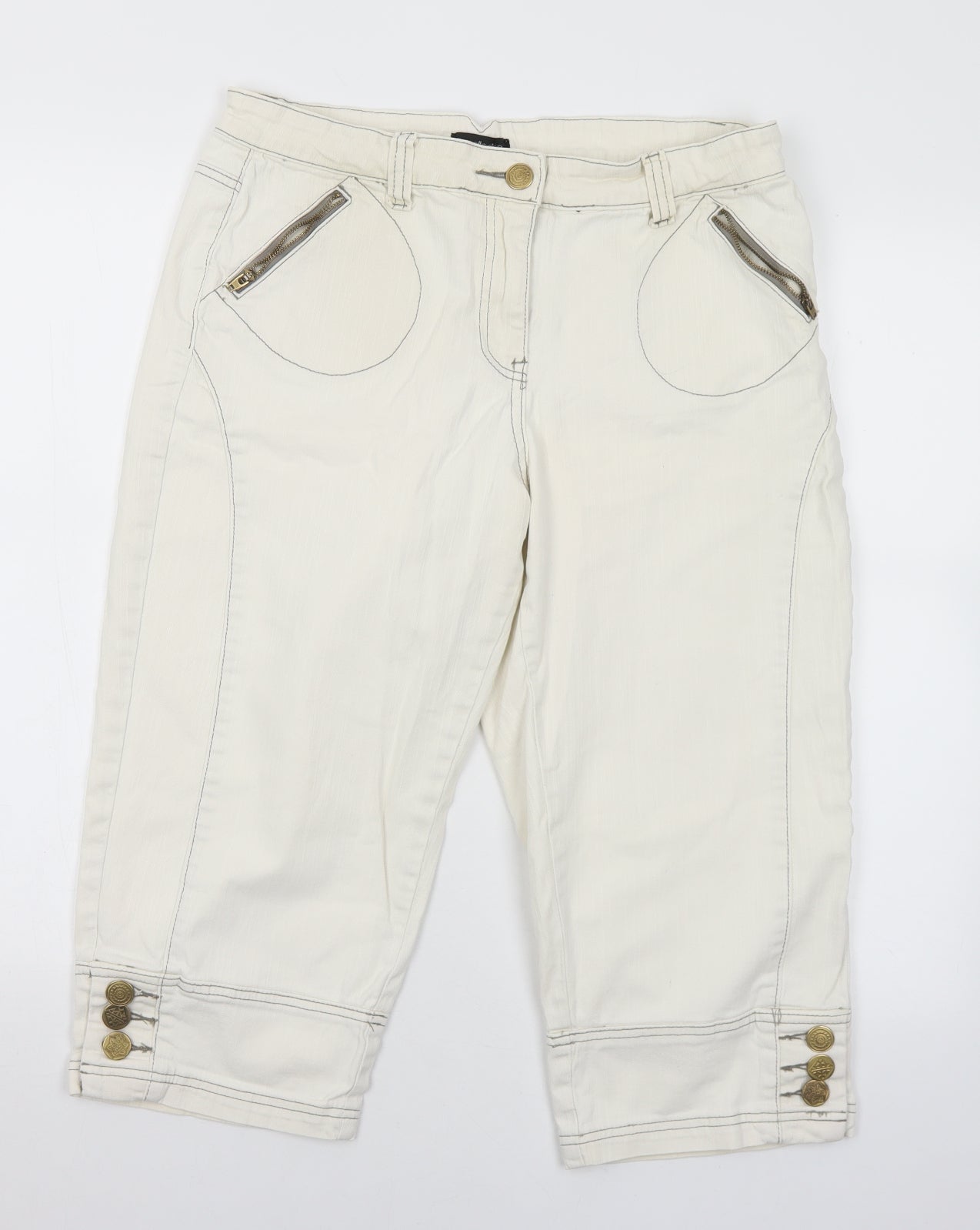 Bonmarché Womens White  Cotton Cropped Jeans Size 16 L20 in Regular Button