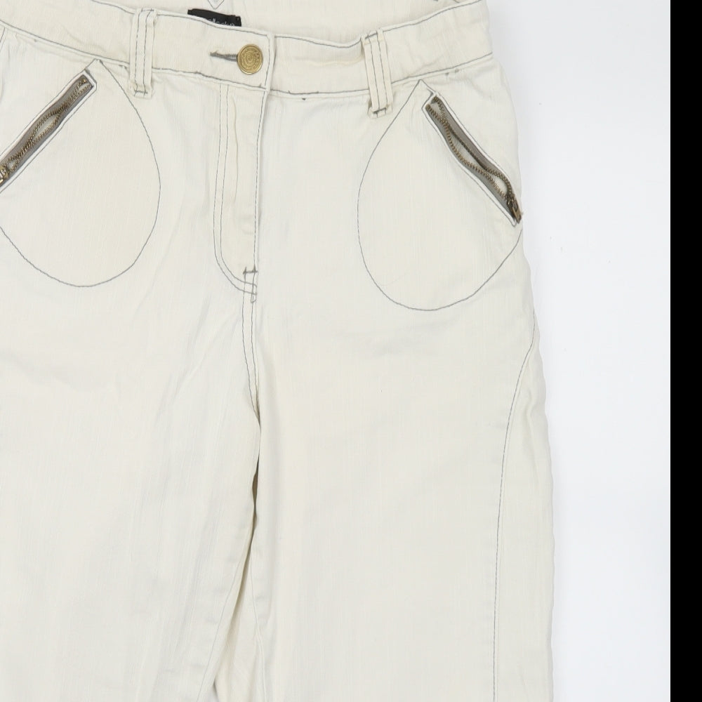 Bonmarché Womens White  Cotton Cropped Jeans Size 16 L20 in Regular Button