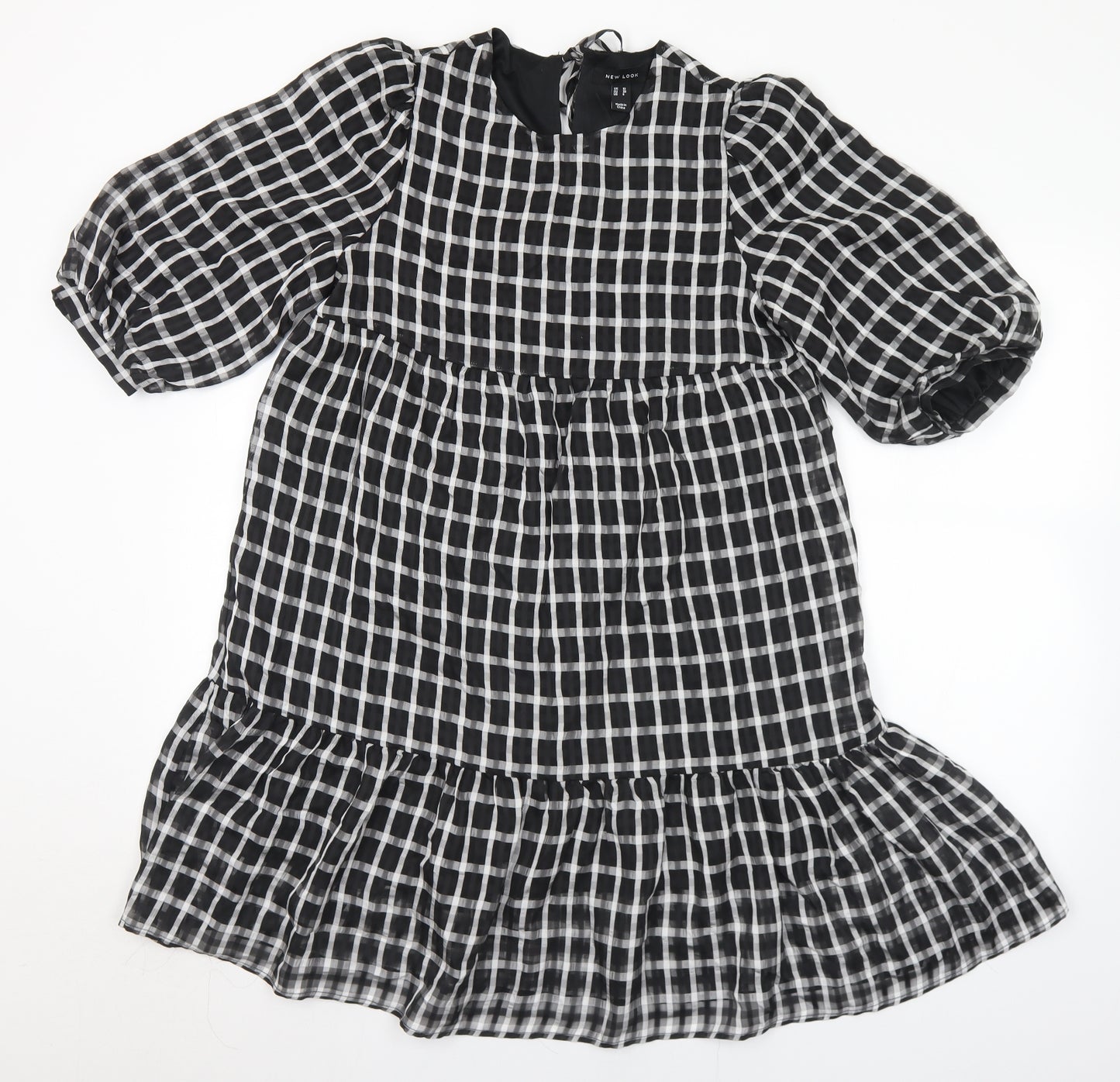 New Look Womens Black Check Polyester A-Line  Size 10  Round Neck