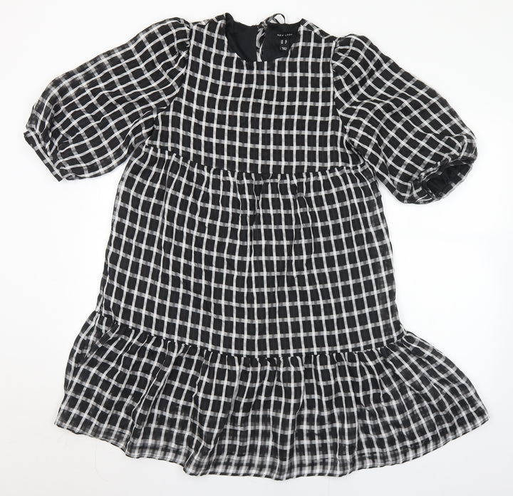 New Look Womens Black Check Polyester A-Line  Size 10  Round Neck