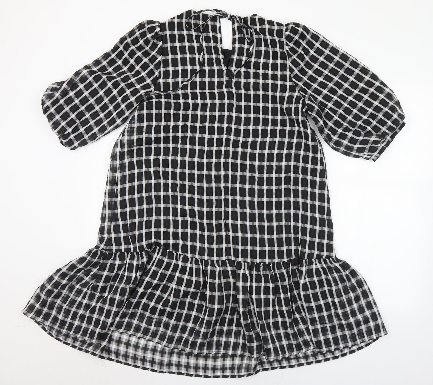 New Look Womens Black Check Polyester A-Line  Size 10  Round Neck