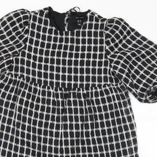 New Look Womens Black Check Polyester A-Line  Size 10  Round Neck