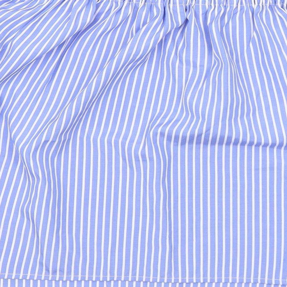 New Look Womens Blue Striped Polyester Basic T-Shirt Size 10 Off the Shoulder