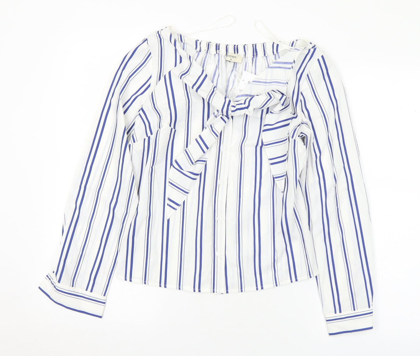 Matalan Womens White Striped Polyester Basic Blouse Size 10 Round Neck