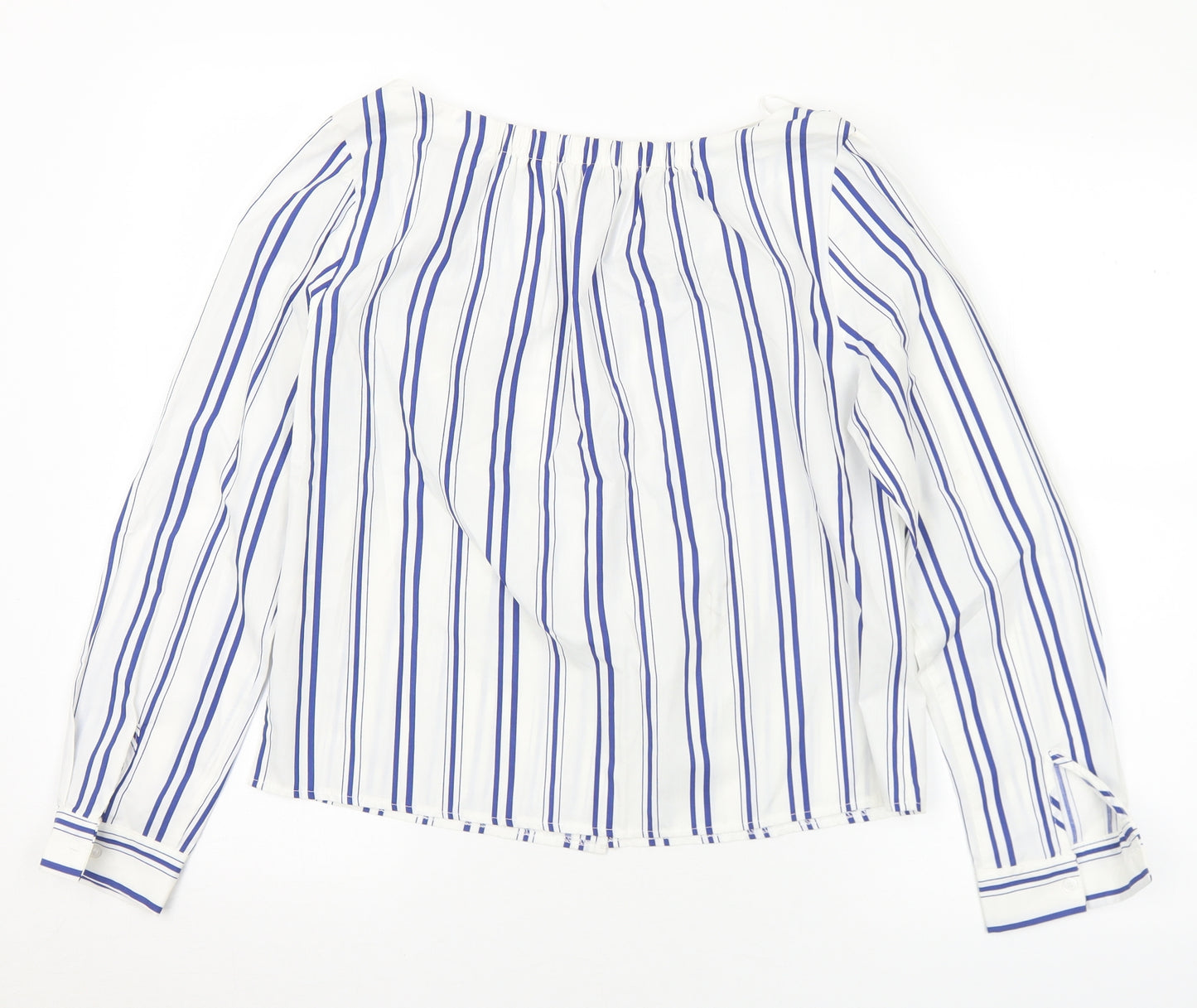 Matalan Womens White Striped Polyester Basic Blouse Size 10 Round Neck