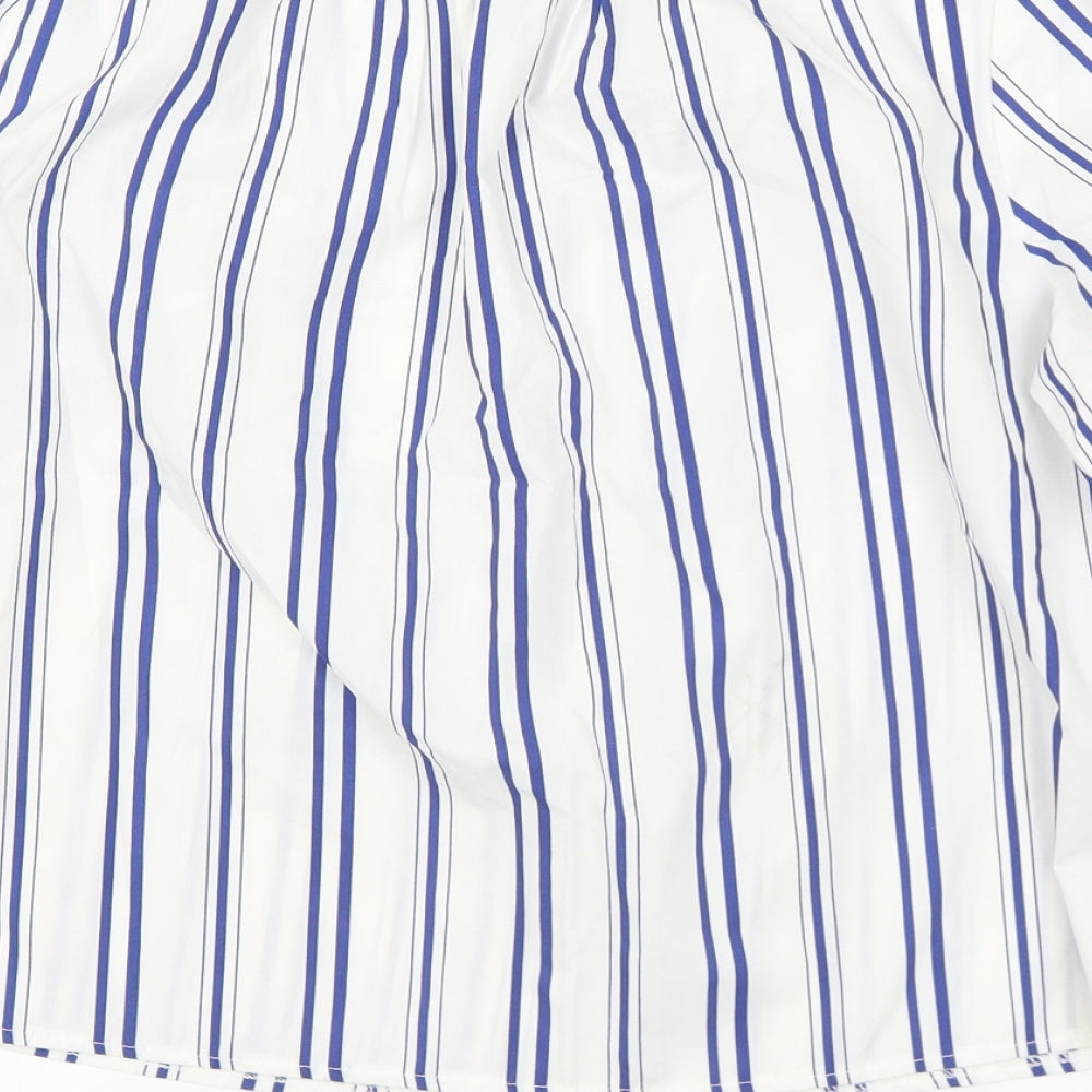 Matalan Womens White Striped Polyester Basic Blouse Size 10 Round Neck