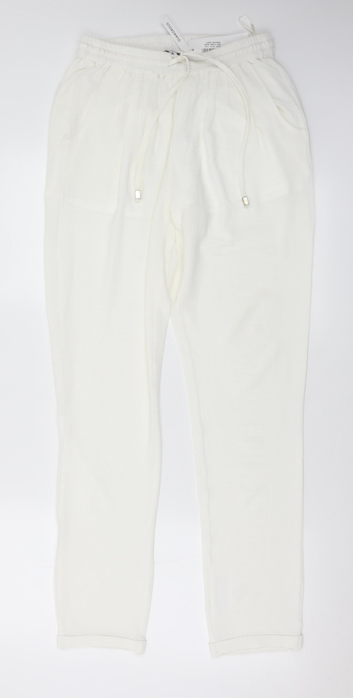 Glamorous Womens White  Polyester Harem Trousers Size 8 L31 in Regular Drawstring