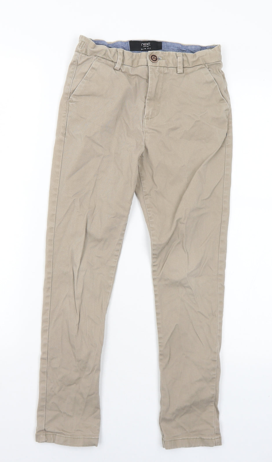 NEXT Boys Beige  Cotton Chino Trousers Size 9 Years  Slim Button
