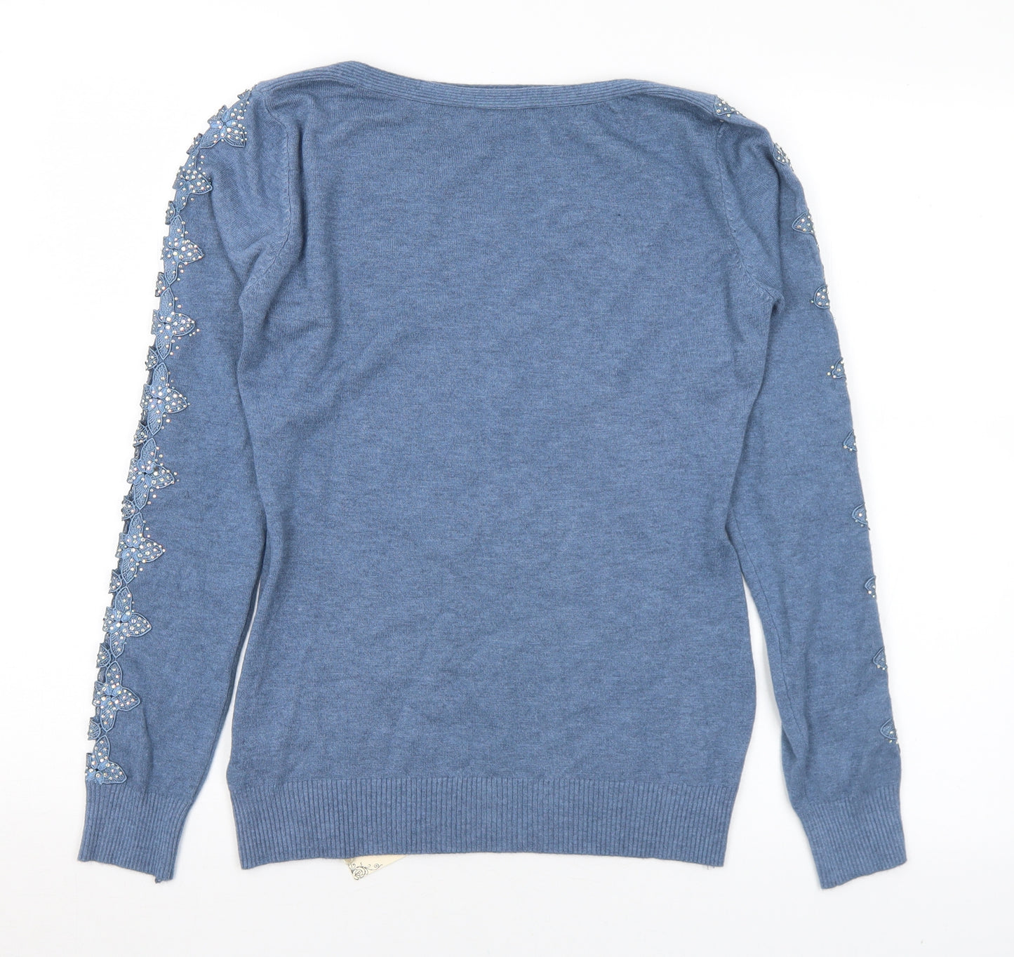 Newstar Womens Blue Boat Neck Floral Viscose Pullover Jumper Size L   - L/XL