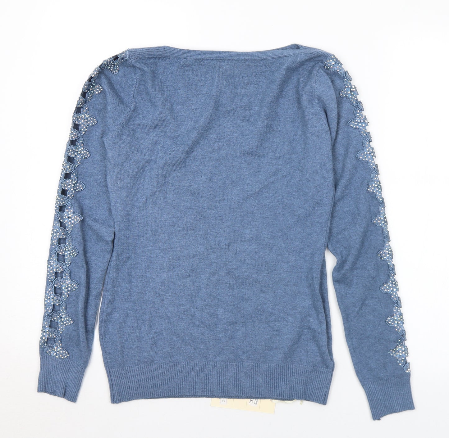 Newstar Womens Blue Boat Neck Floral Viscose Pullover Jumper Size L   - L/XL