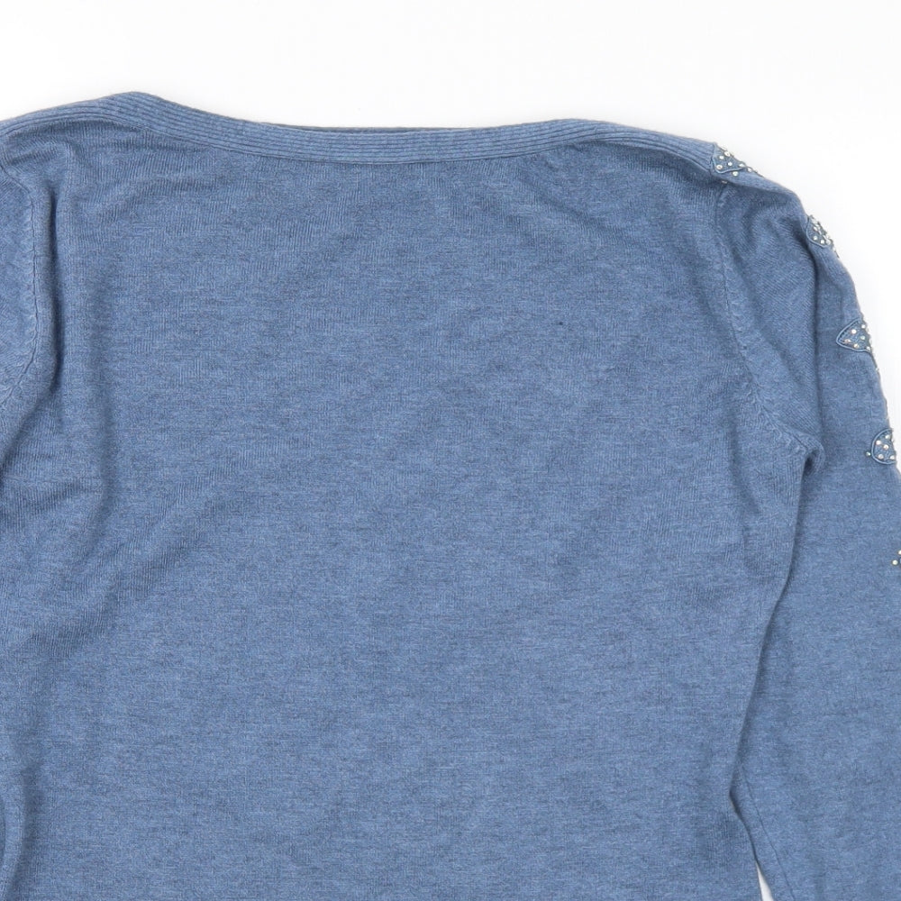 Newstar Womens Blue Boat Neck Floral Viscose Pullover Jumper Size L   - L/XL