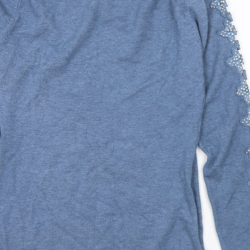 Newstar Womens Blue Boat Neck Floral Viscose Pullover Jumper Size L   - L/XL