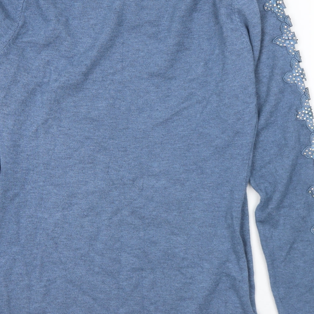 Newstar Womens Blue Boat Neck Floral Viscose Pullover Jumper Size L   - L/XL