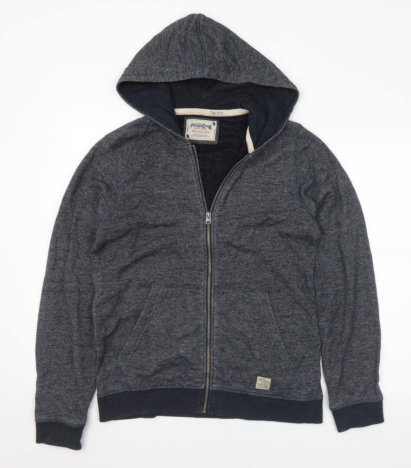 JACK & JONES Mens Grey  Cotton Full Zip Hoodie Size M
