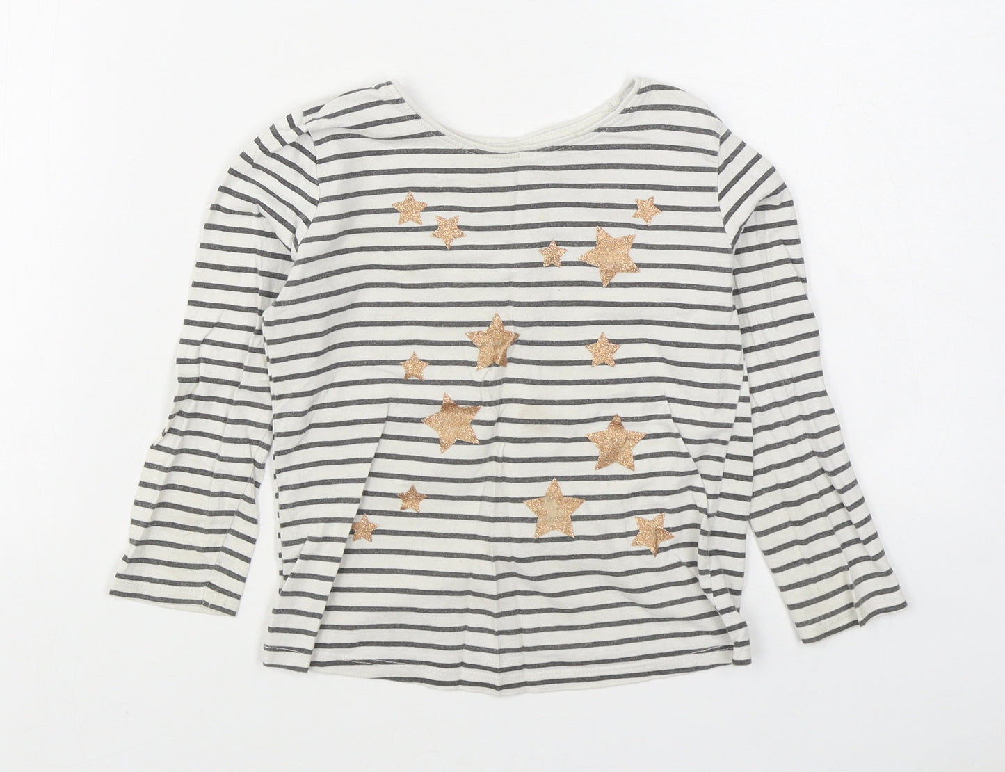 Primark Girls White Striped 100% Cotton Basic T-Shirt Size 4-5 Years Boat Neck Pullover