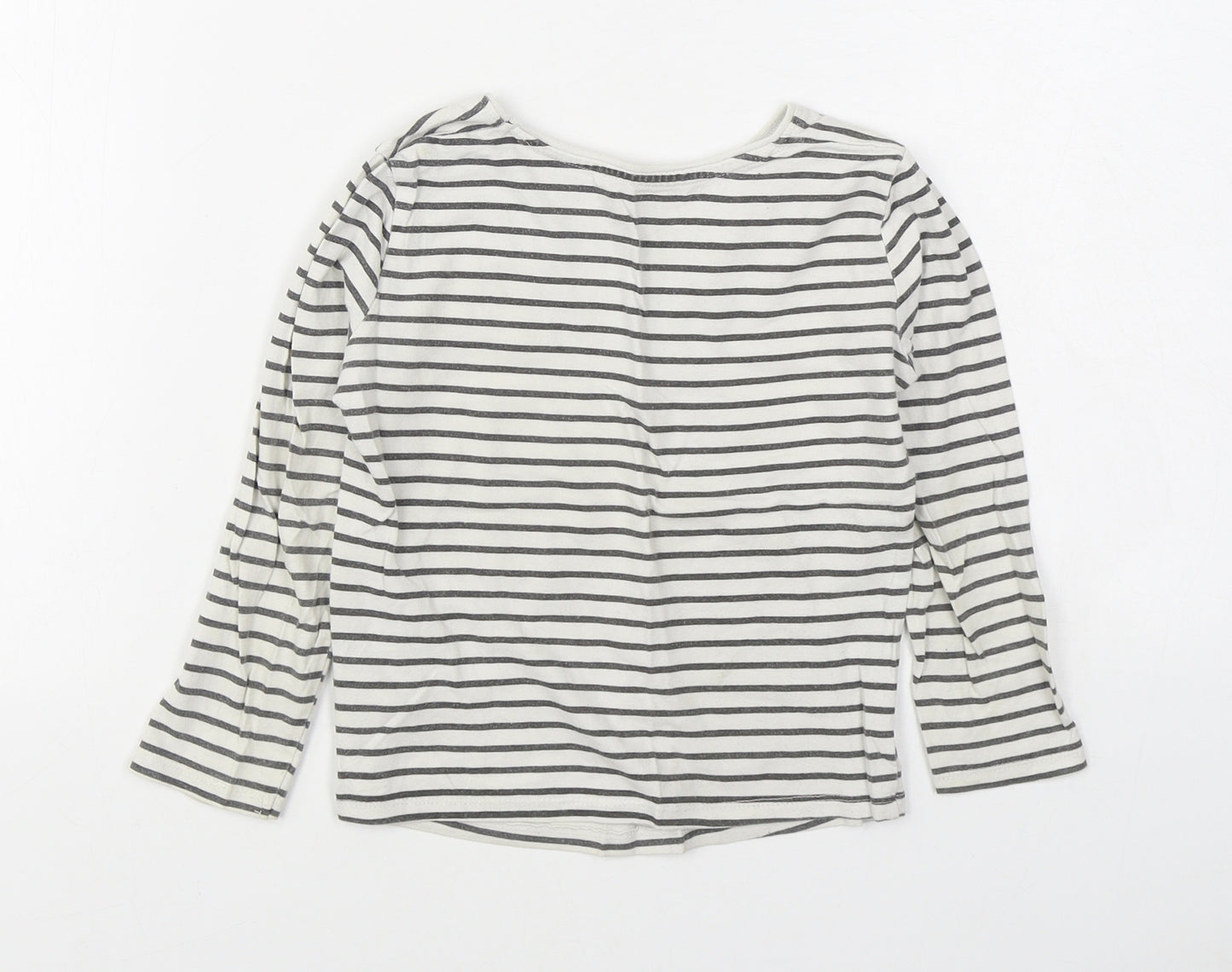 Primark Girls White Striped 100% Cotton Basic T-Shirt Size 4-5 Years Boat Neck Pullover