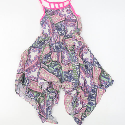 M&Co Girls Multicoloured Geometric Viscose Trapeze & Swing  Size 6-7 Years  Square Neck Pullover