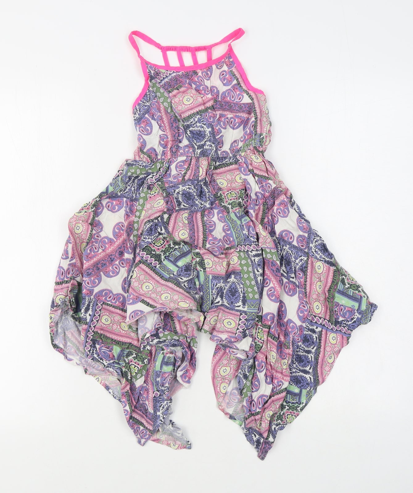 M&Co Girls Multicoloured Geometric Viscose Trapeze & Swing  Size 6-7 Years  Square Neck Pullover