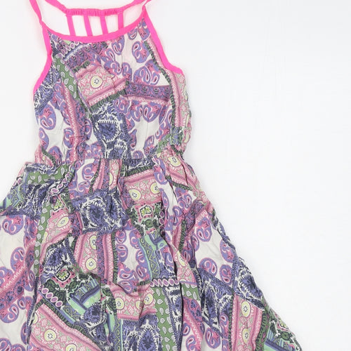 M&Co Girls Multicoloured Geometric Viscose Trapeze & Swing  Size 6-7 Years  Square Neck Pullover