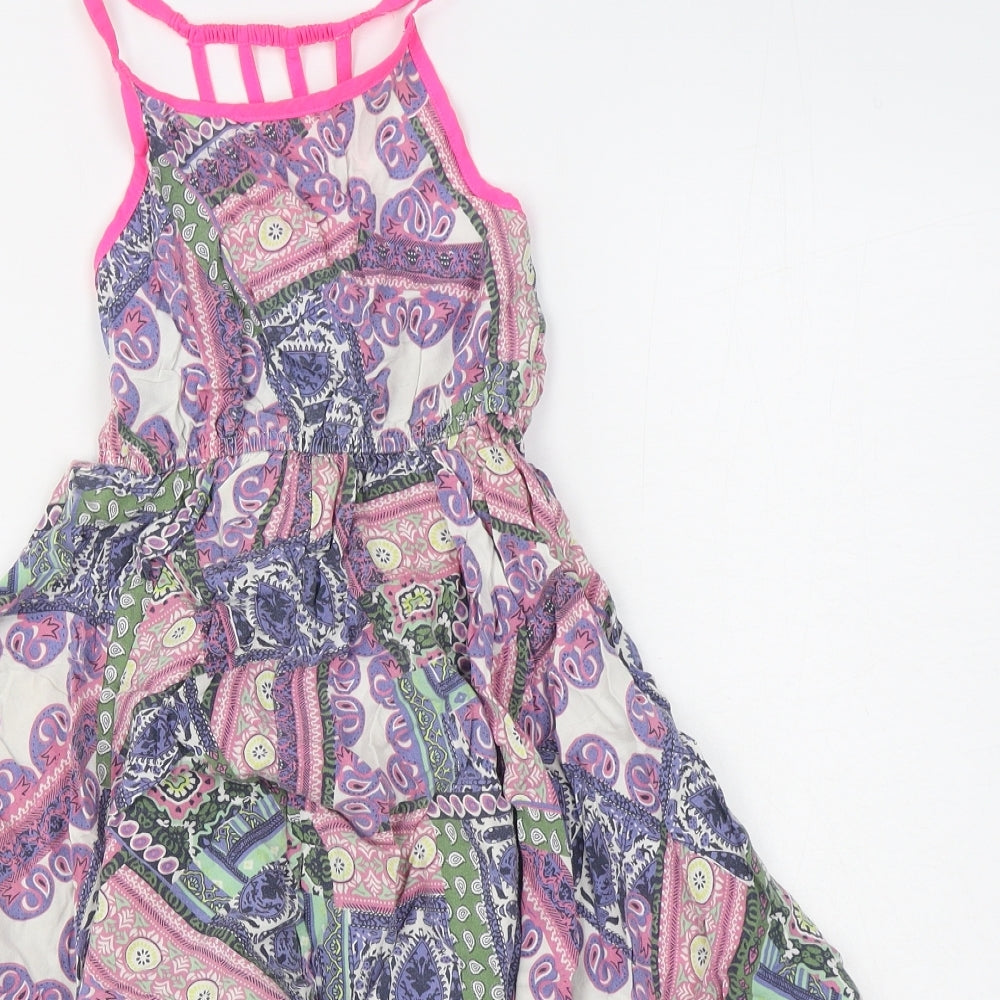 M&Co Girls Multicoloured Geometric Viscose Trapeze & Swing  Size 6-7 Years  Square Neck Pullover